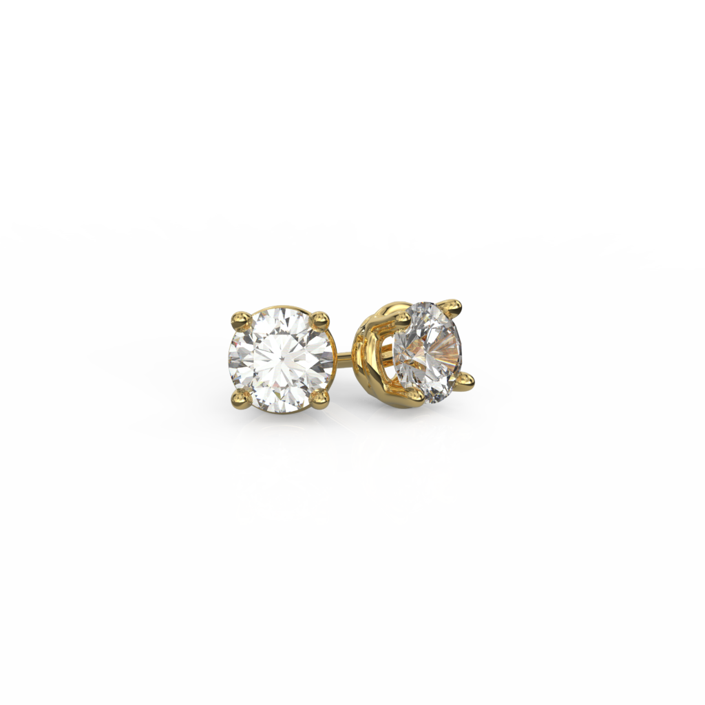 Lab Grown Four Prong Diamond Stud Earrings in Gold